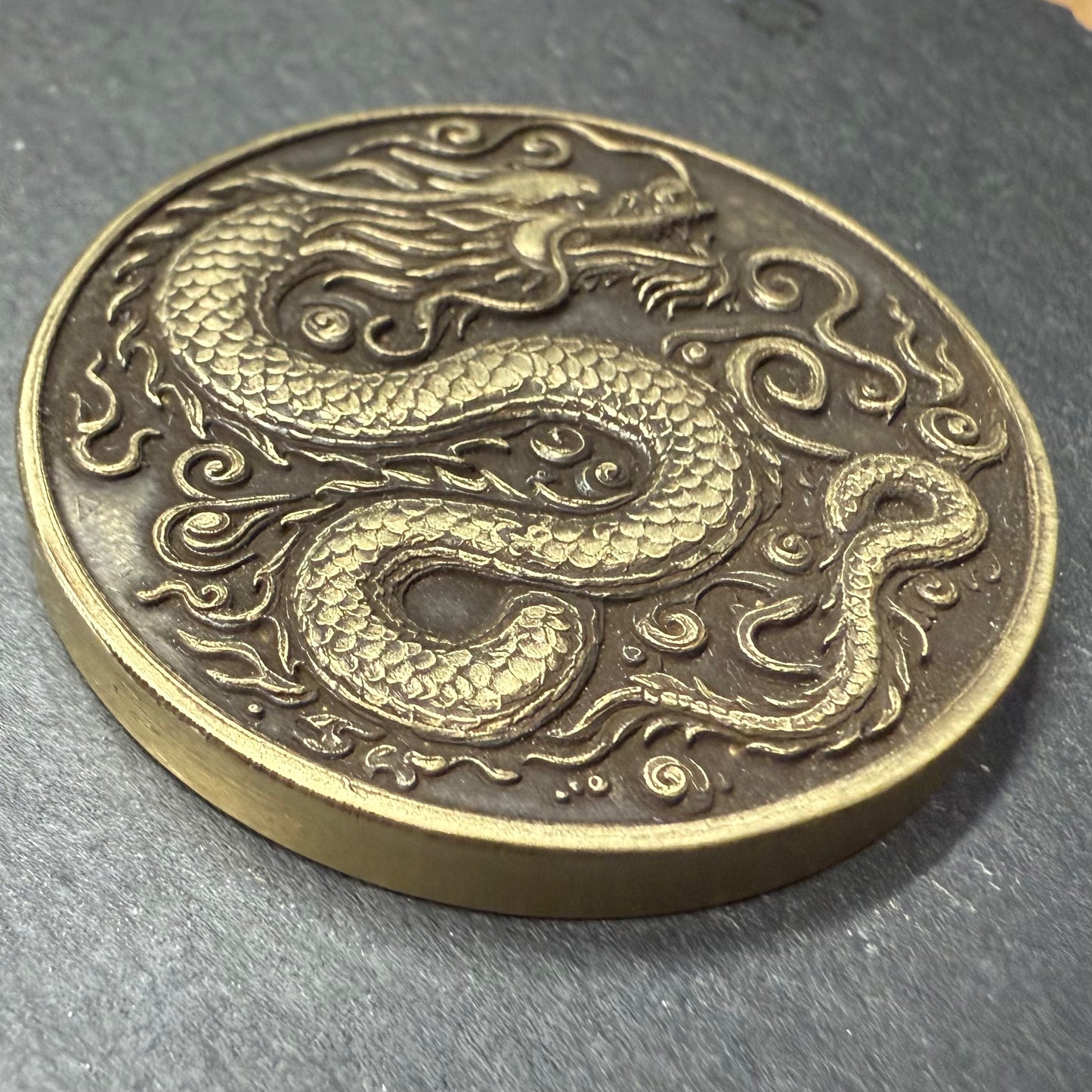 3D Laser Engraved Brass Coin - Oriental Dragon