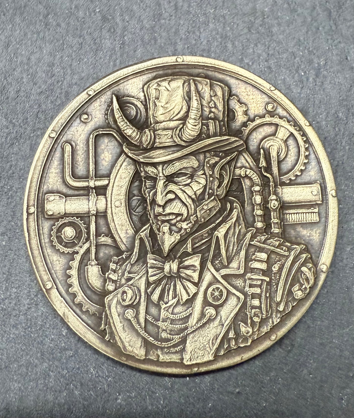 3D Laser Engraved Brass Coin - Steampunk Devil