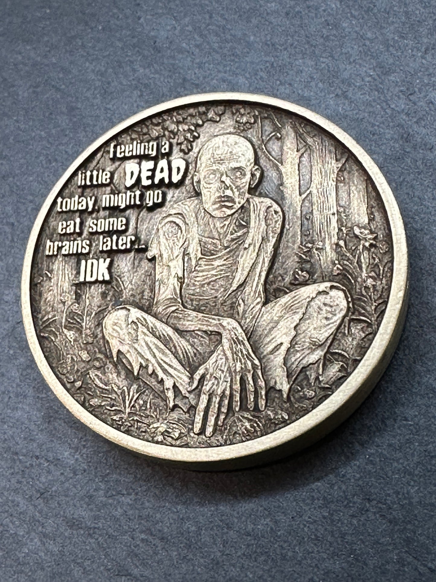 3D Laser Engraved Brass Coin - IDK Zombie
