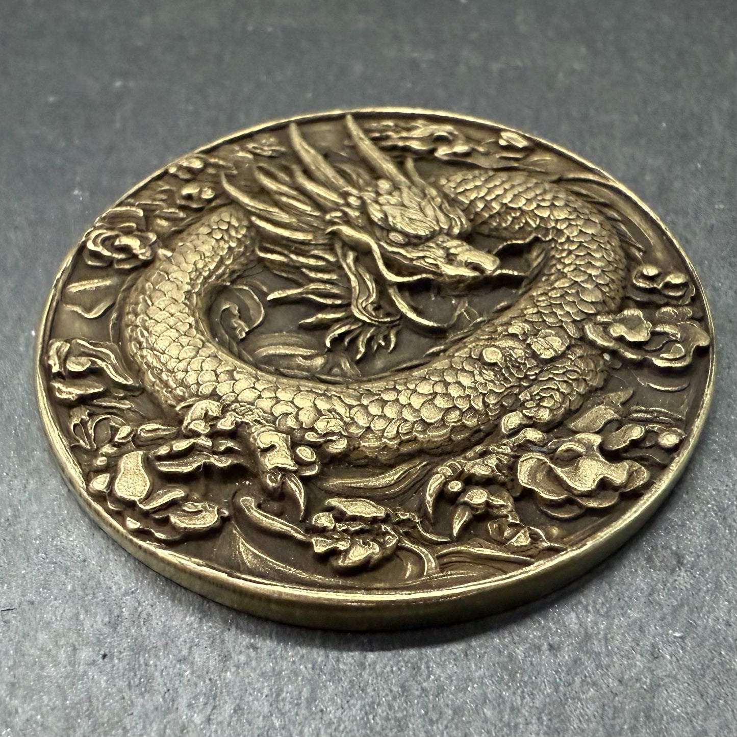 3D Laser Engraved Brass Coin - Ornate Dragon