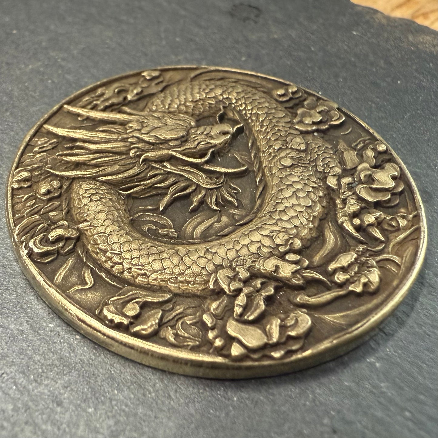 3D Laser Engraved Brass Coin - Ornate Dragon