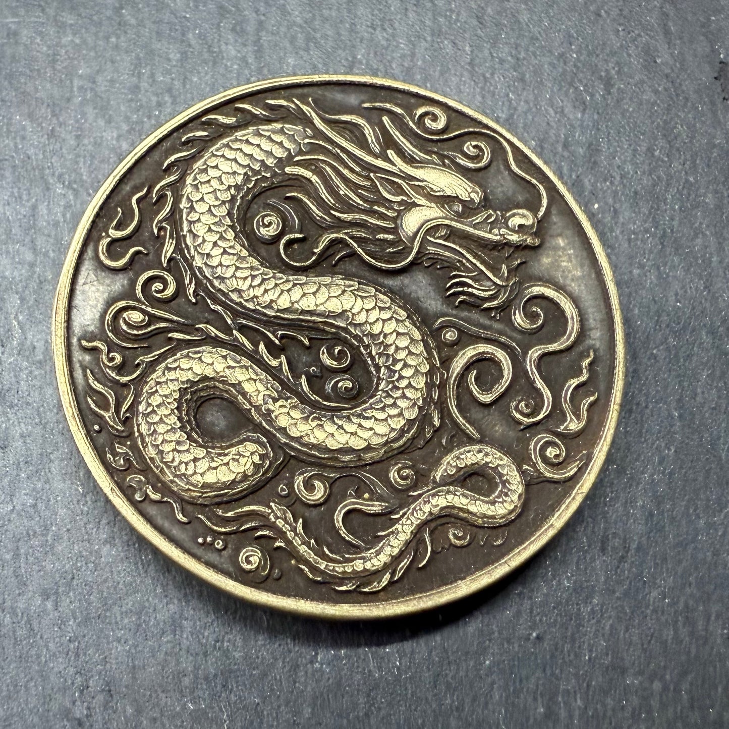 3D Laser Engraved Brass Coin - Oriental Dragon