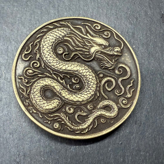 3D Laser Engraved Brass Coin - Oriental Dragon