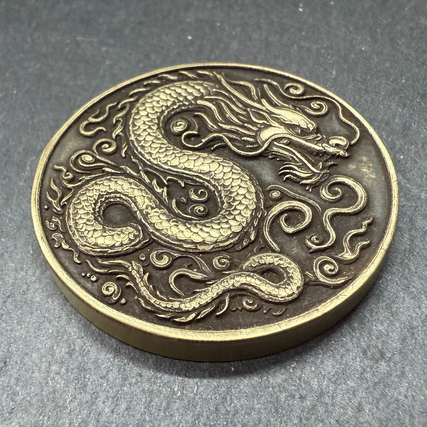 3D Laser Engraved Brass Coin - Oriental Dragon