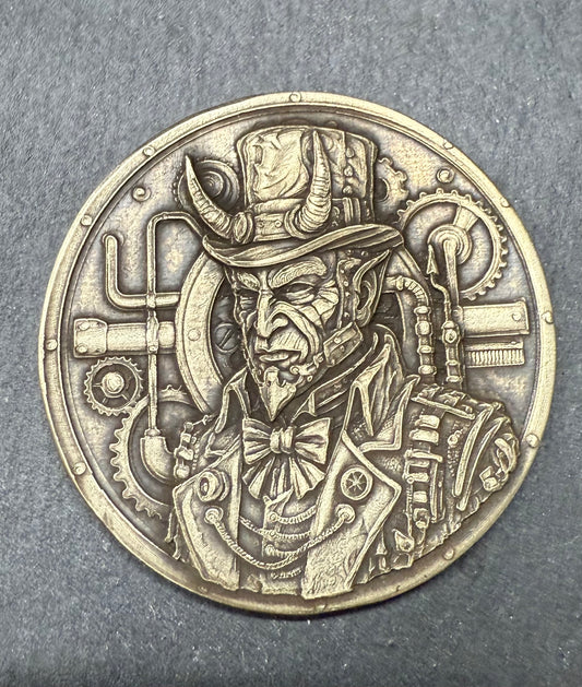3D Laser Engraved Brass Coin - Steampunk Devil