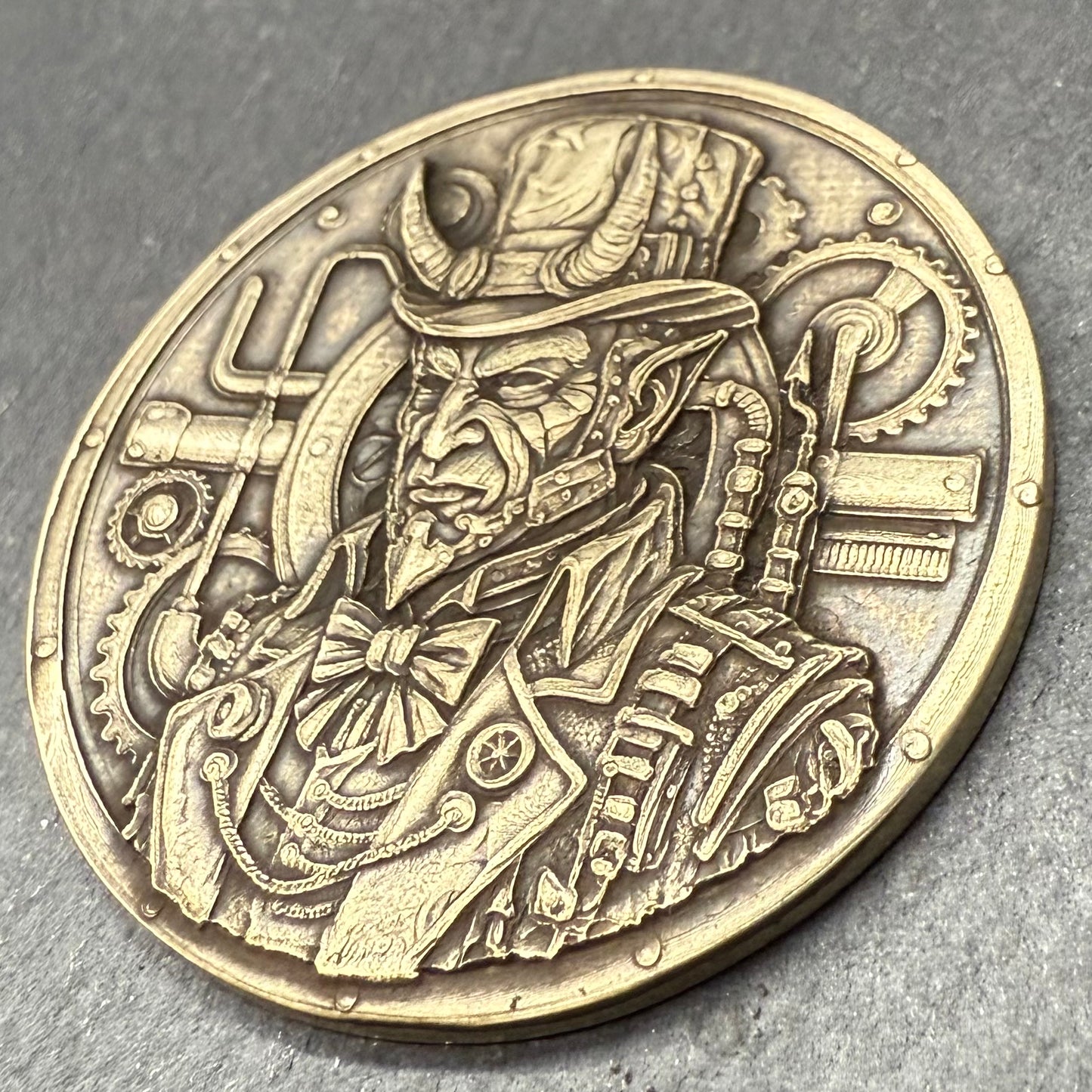 3D Laser Engraved Brass Coin - Steampunk Devil