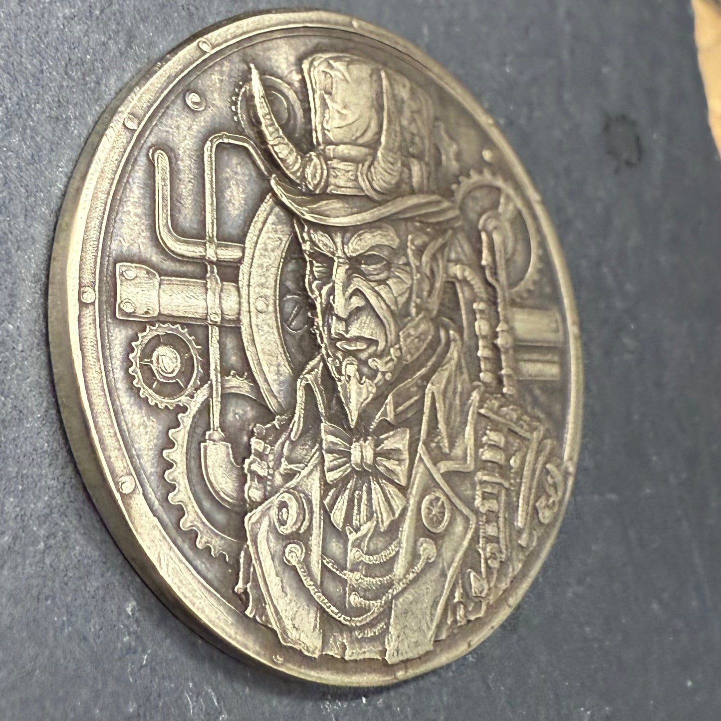 3D Laser Engraved Brass Coin - Steampunk Devil