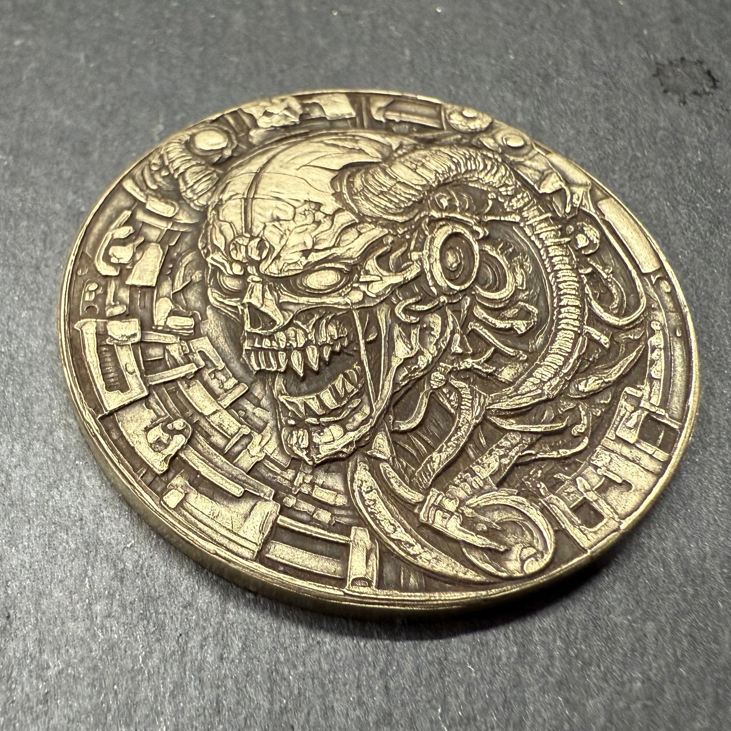 3D Laser Engraved Brass Coin - Cyborg Demon