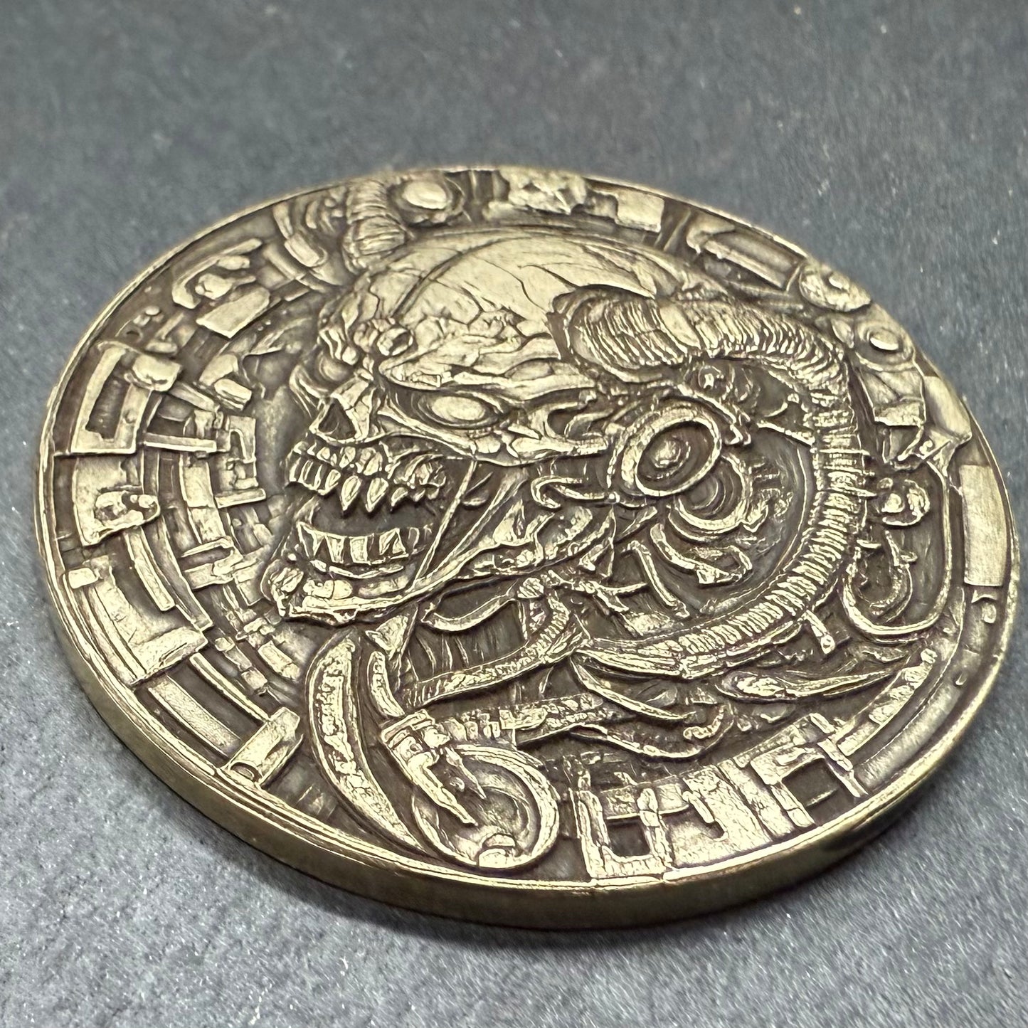 3D Laser Engraved Brass Coin - Cyborg Demon
