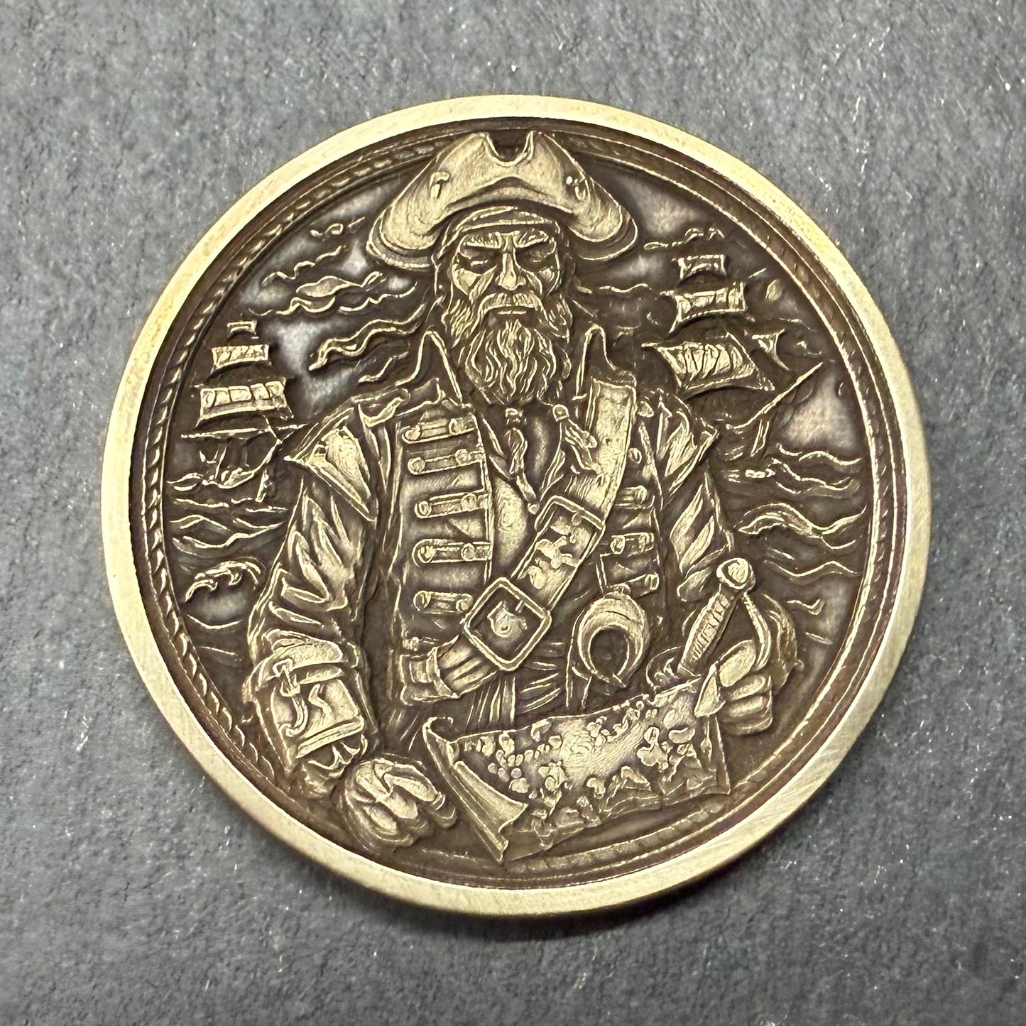 3D Laser Engraved Brass Coin - Pirate Captain