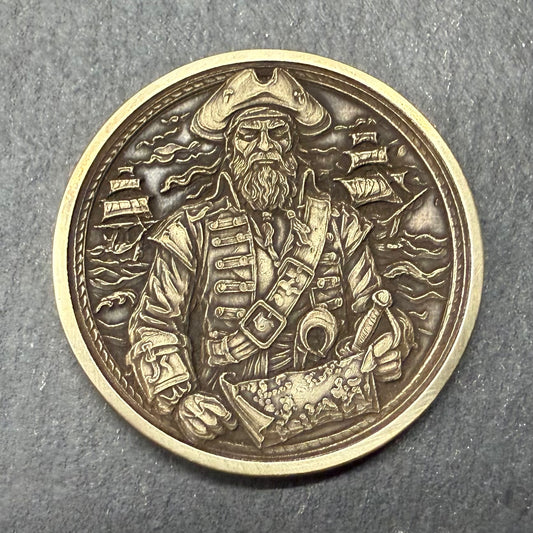 3D Laser Engraved Brass Coin - Pirate Captain