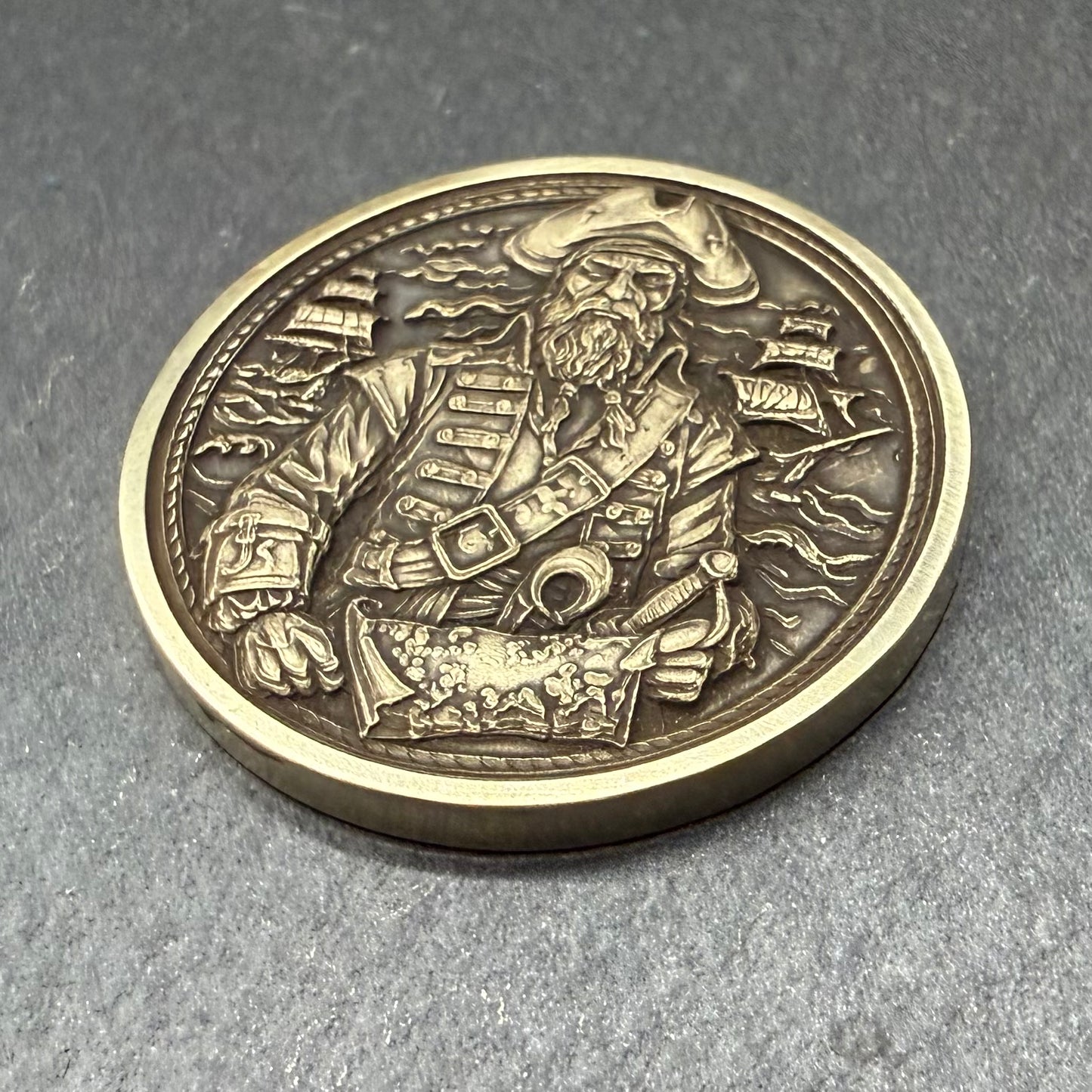 3D Laser Engraved Brass Coin - Pirate Captain